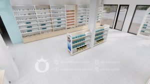 pharmacy shelves for medical shop interior design