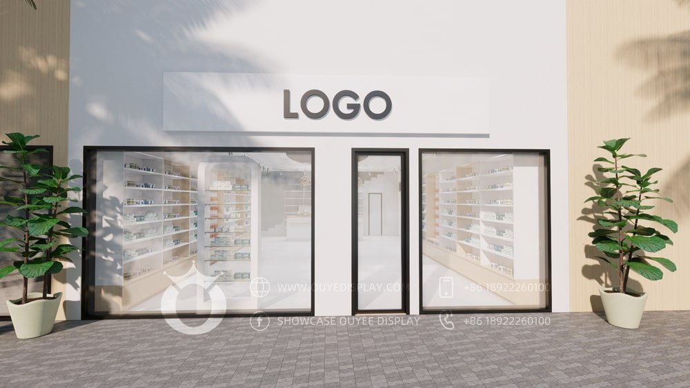 pharmacy shelves for medical shop interior design