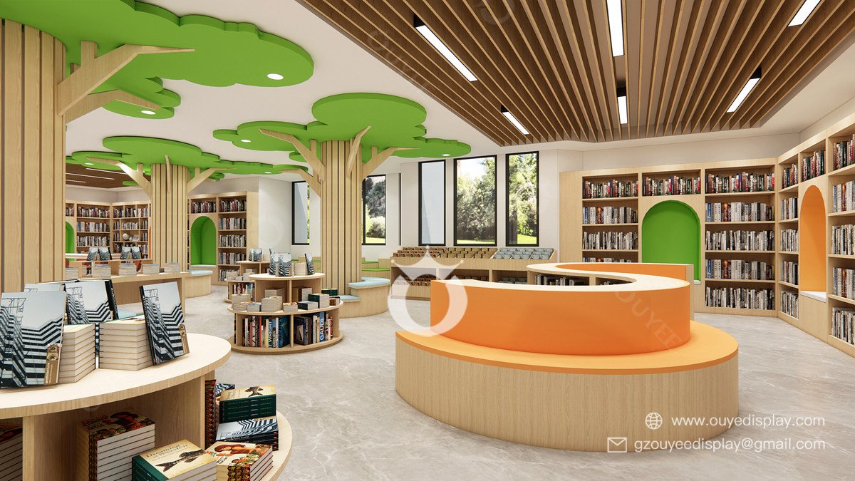 custom wooden book shelf library furniture