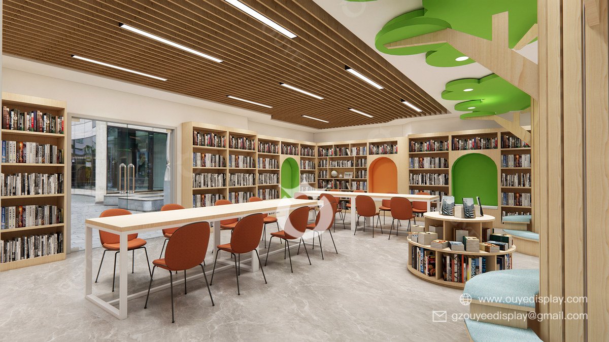 custom wooden book shelf library furniture