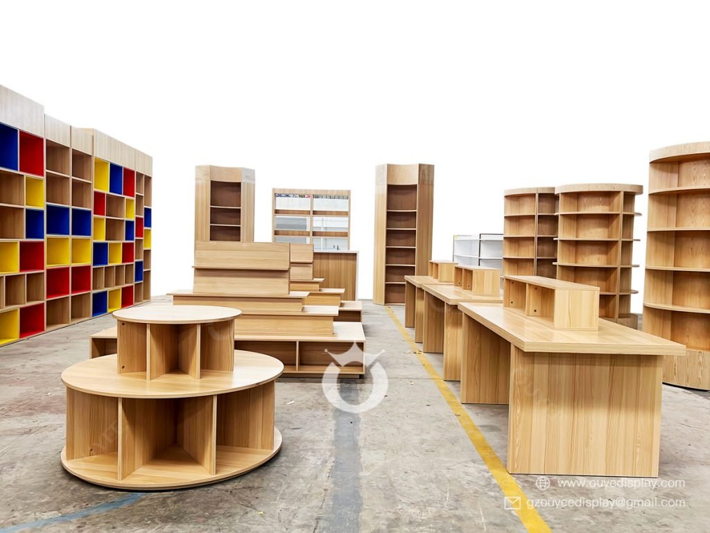 colorful wooden book shelves library modern design