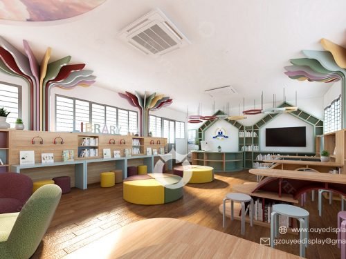 school reading room design wood book shelves