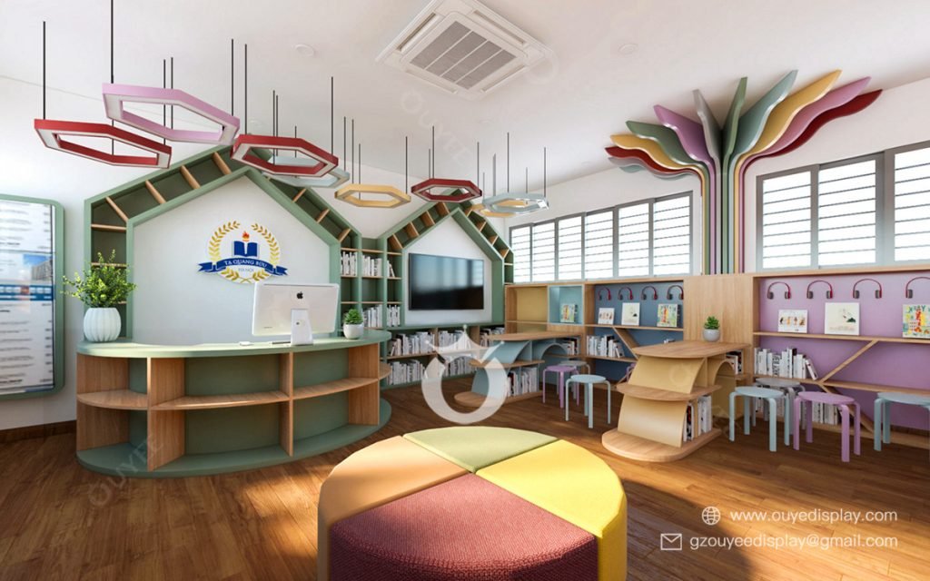 school reading room design wood book shelves