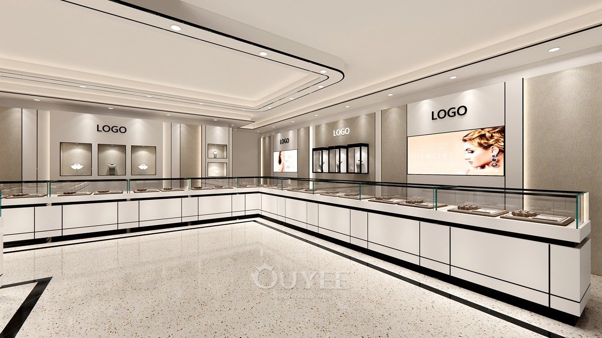 Modern White Luxury Glass Jewelry Cabinets Displays