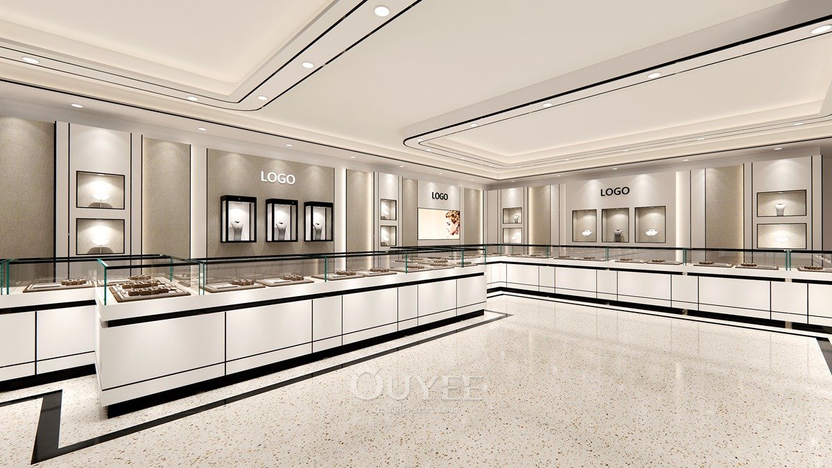 Modern White Luxury Glass Jewelry Cabinets Displays