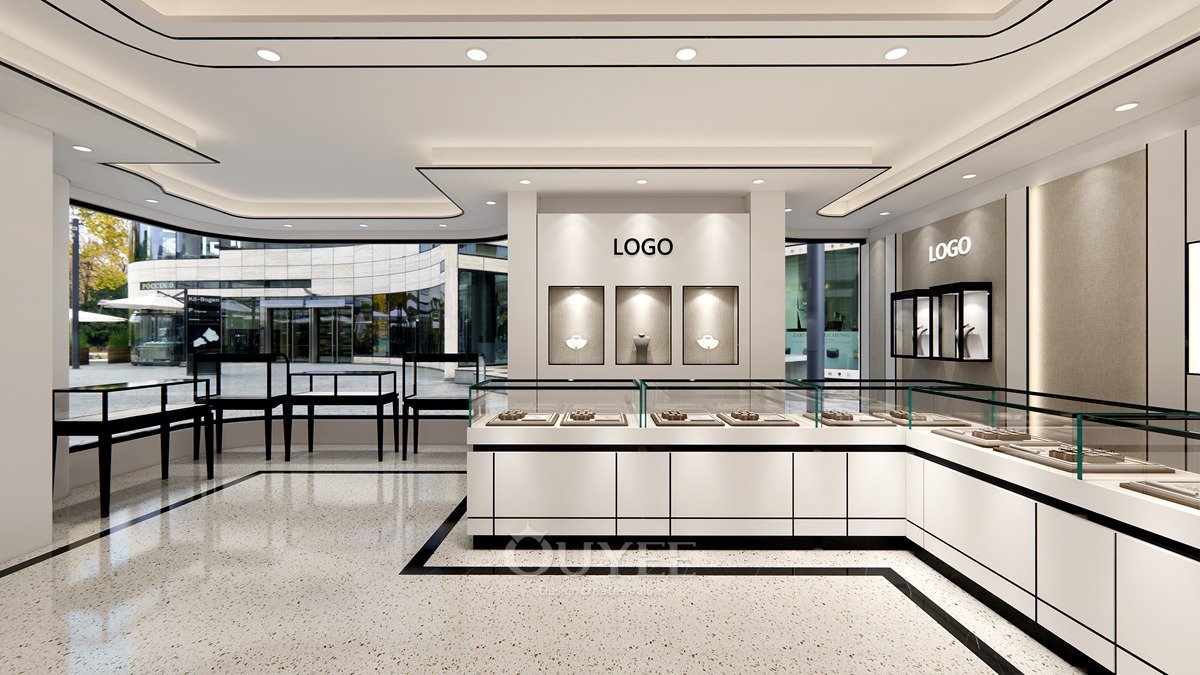 Modern White Luxury Glass Jewelry Cabinets Displays