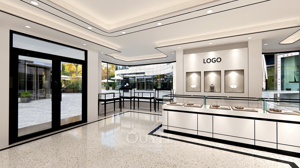 Modern White Luxury Glass Jewelry Cabinets Displays