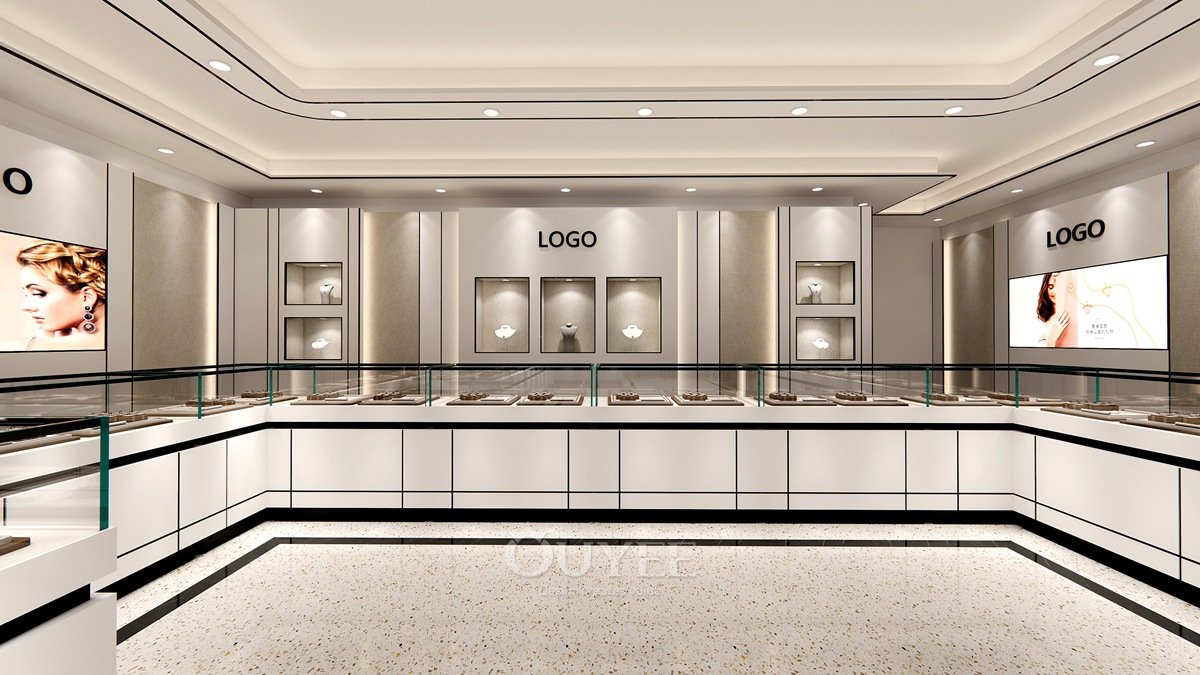 Modern White Luxury Glass Jewelry Cabinets Displays