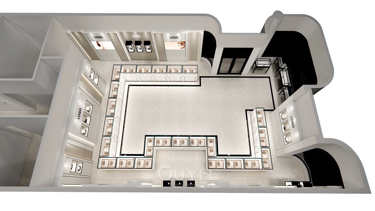 Modern White Luxury Glass Jewelry Cabinets Displays