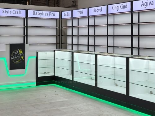 Black Barber Shop Display Rack Counter Set 01