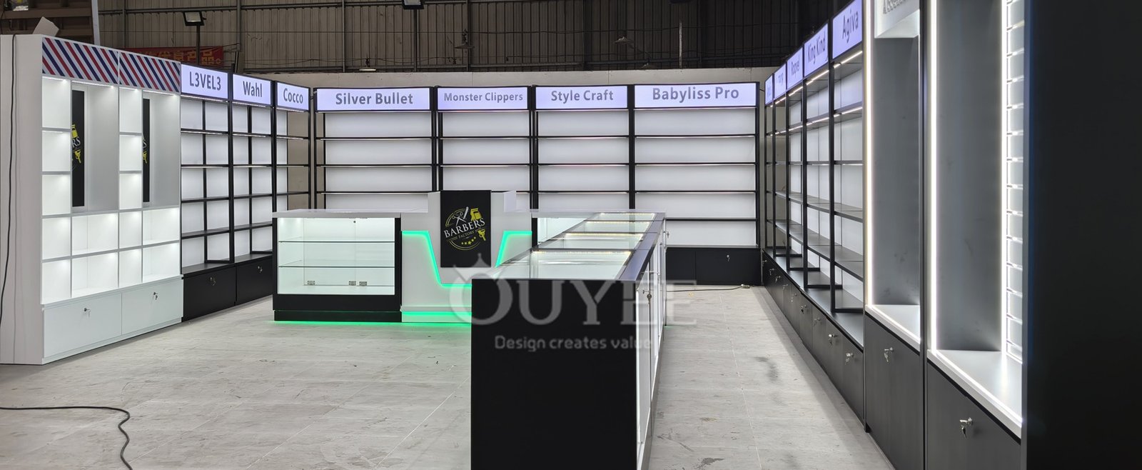 Black Barber Shop Display Rack Counter Set 02