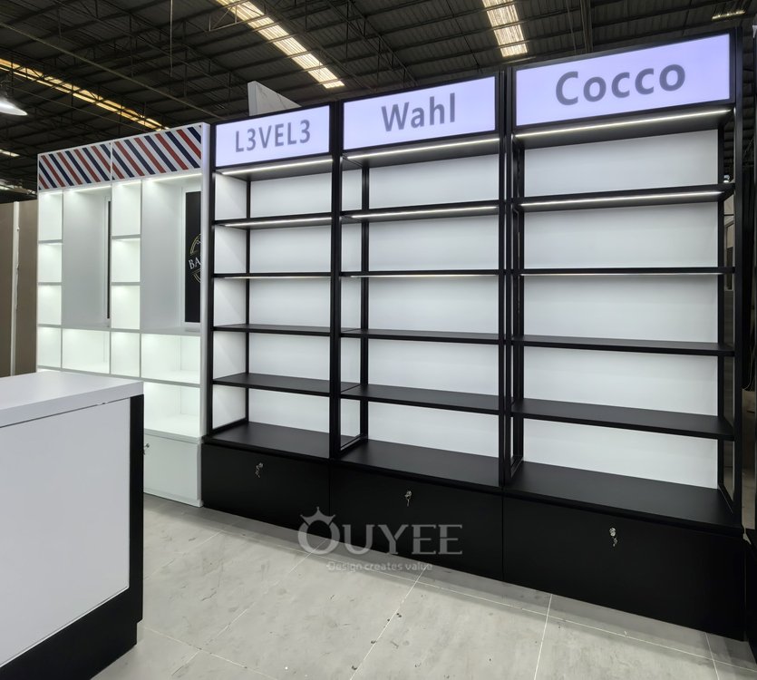 Black Barber Shop Display Rack Counter Set 03