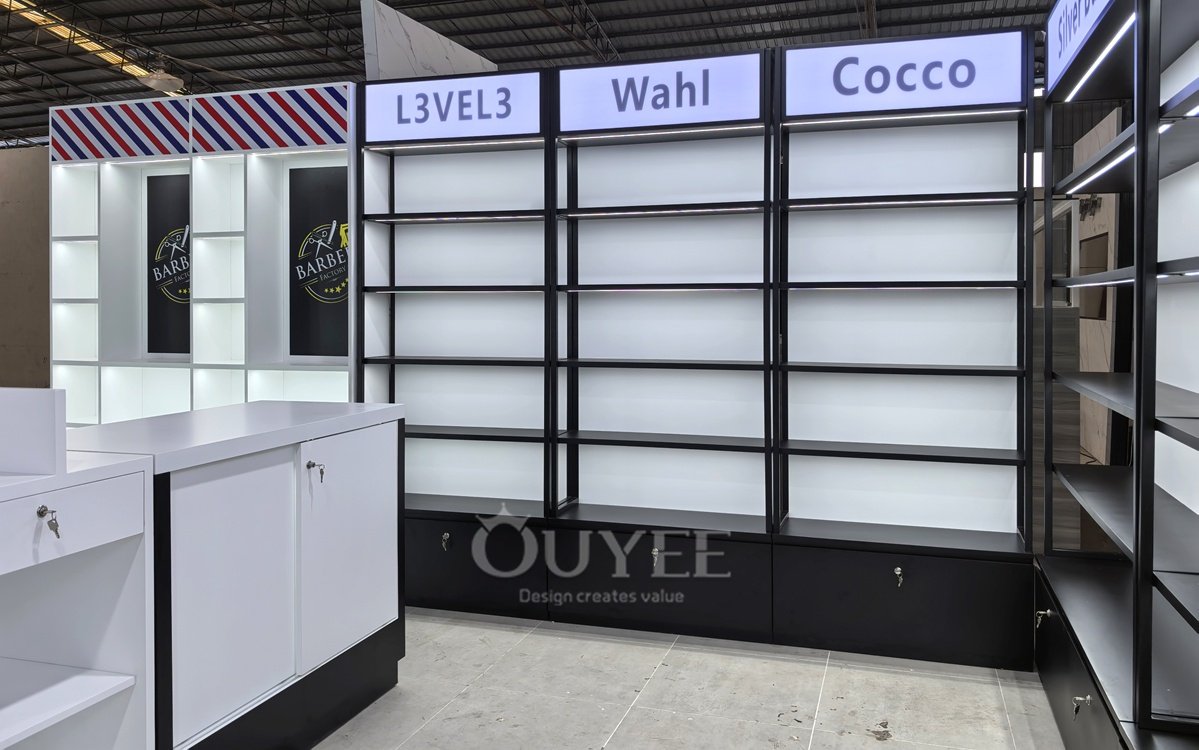 Black Barber Shop Display Rack Counter Set 04