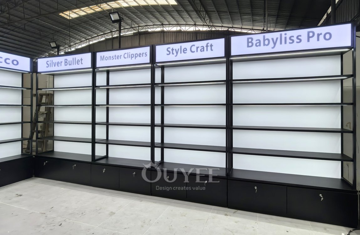 Black Barber Shop Display Rack Counter Set 05