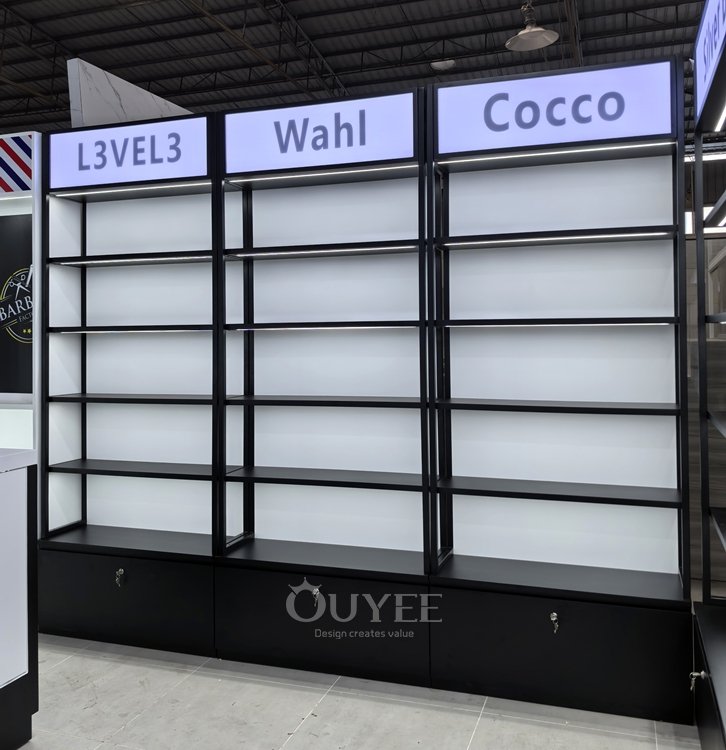 Black Barber Shop Display Rack Counter Set 06