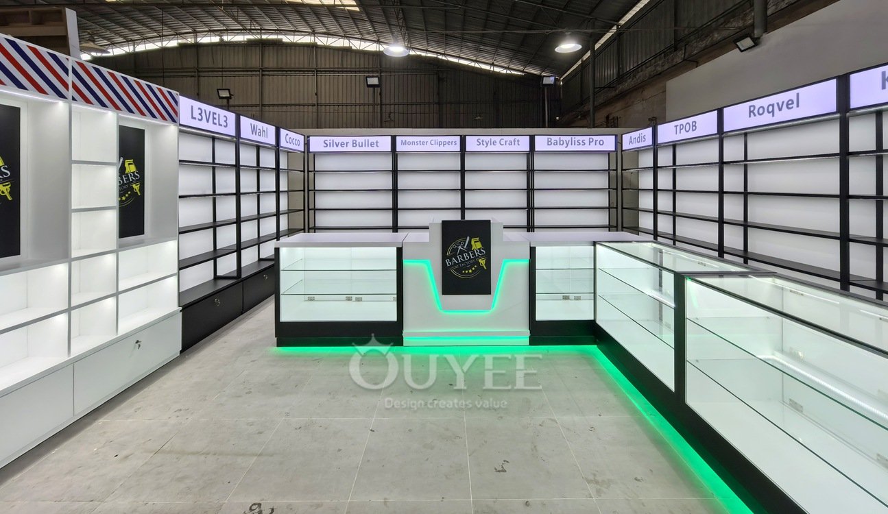 Black Barber Shop Display Rack Counter Set 07