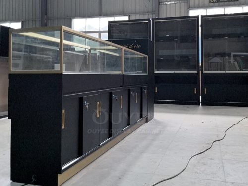 Black Counter and Wall Glass Showcase Set with Storage 01