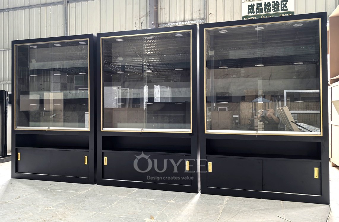 Black Counter and Wall Glass Showcase Set with Storage 03