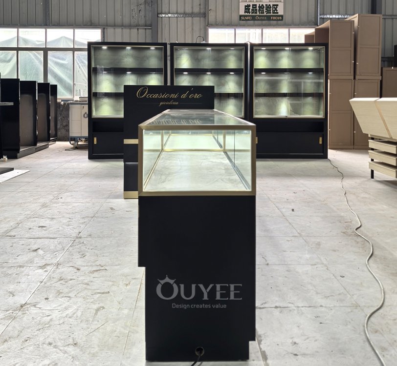 Black Counter and Wall Glass Showcase Set with Storage 05