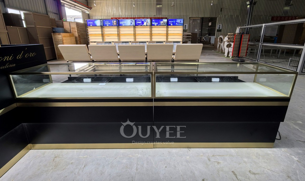 Black Counter and Wall Glass Showcase Set with Storage 06