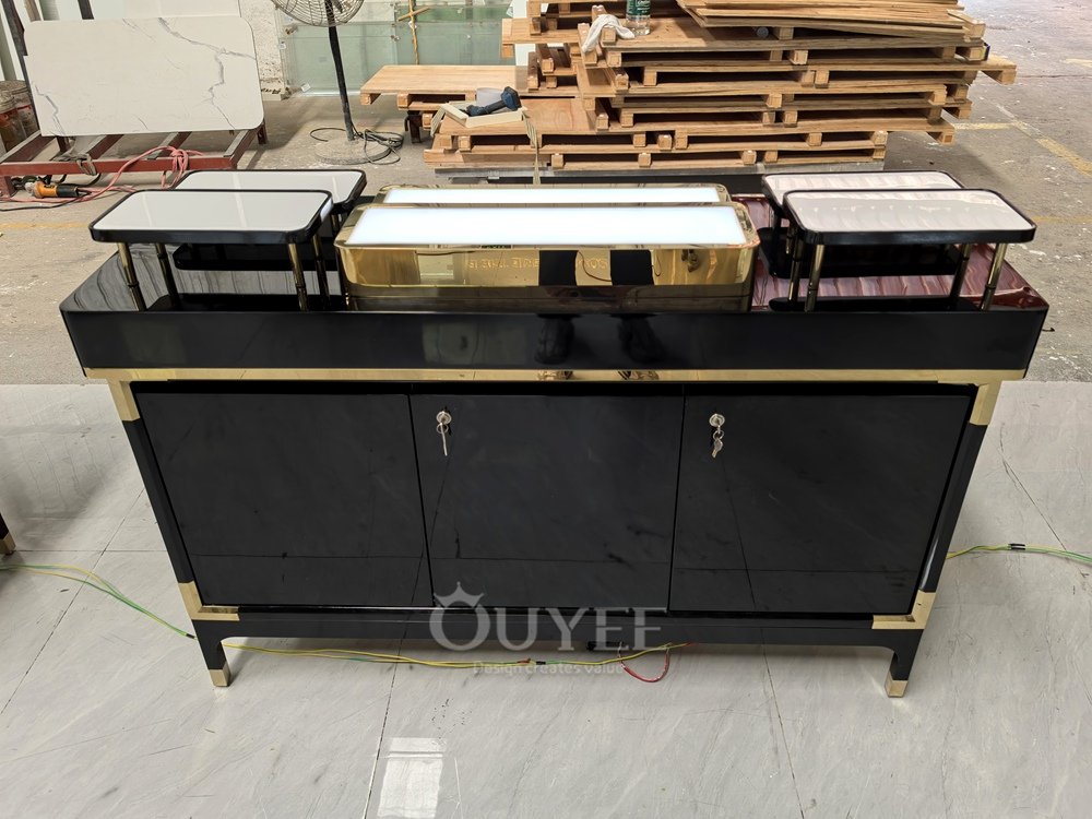 Black Digital Front Retail Counter Display Stand 04