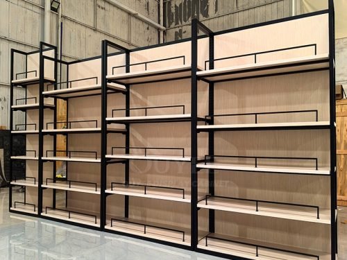 Black Frame Wood Back Display Rack 01