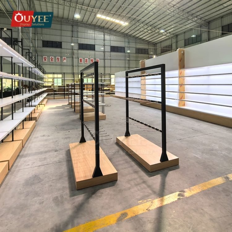 Black Frame Wood Retail Display Rack | Custom Display Rack Manufacturer
