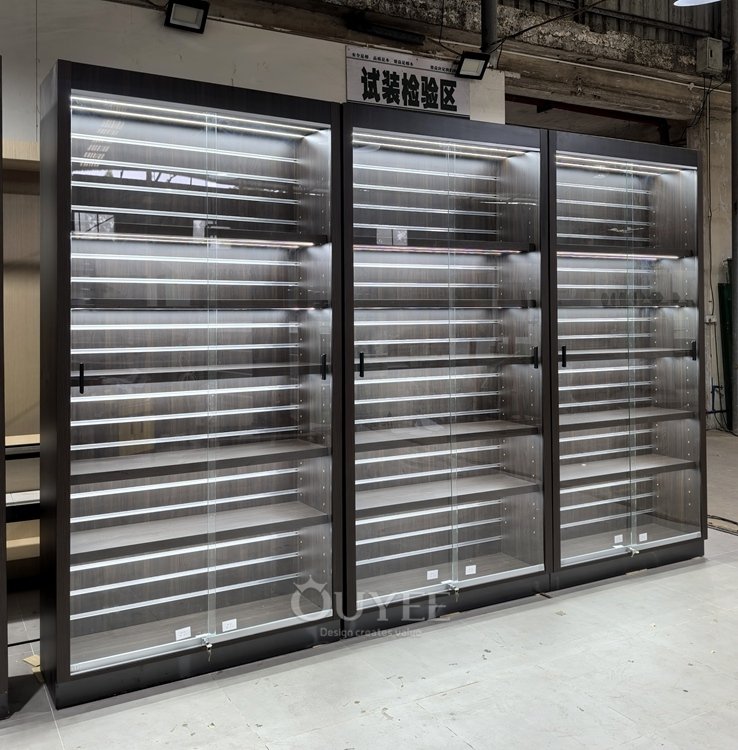 Black Framed Corner Glass Display Cabinet System 02