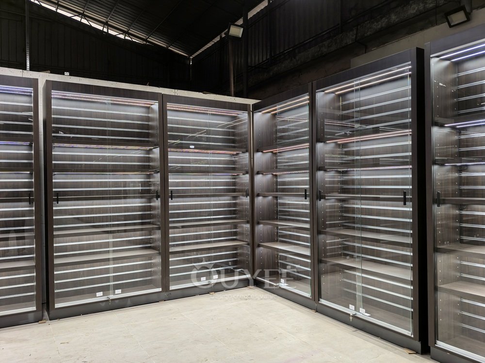 Black Framed Corner Glass Display Cabinet System 03