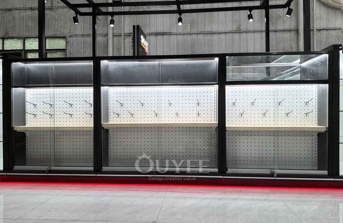 Black Framed Glass Showcase Kiosk with Canopy Lighting 07