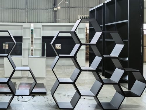 Black Hexagon Modular Display Stand Shelving 01