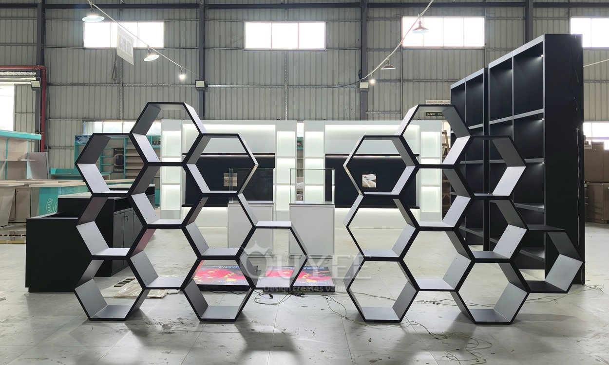 Black Hexagon Modular Display Stand Shelving 02