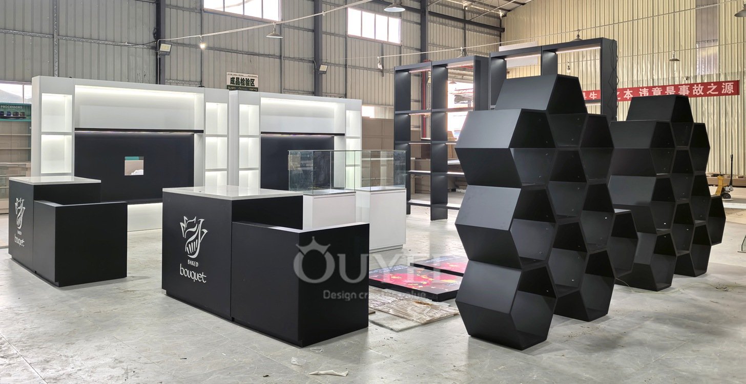 Black Hexagon Modular Display Stand Shelving 03