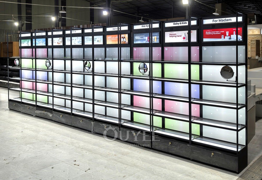 Black LED Beauty Wall Display Rack 01