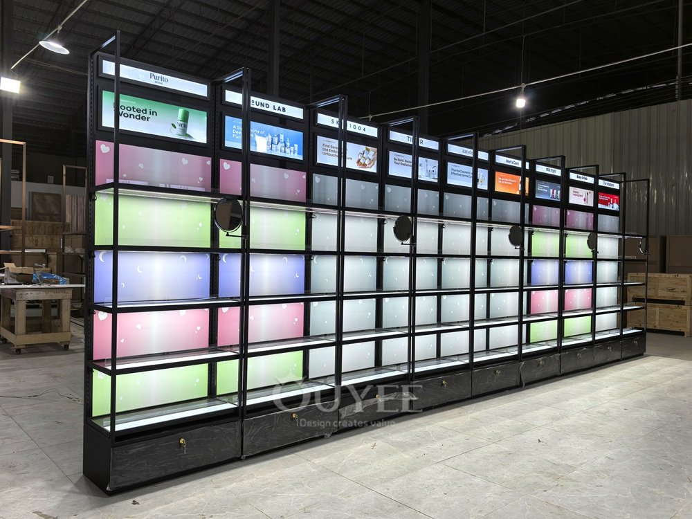 Black LED Beauty Wall Display Rack 02