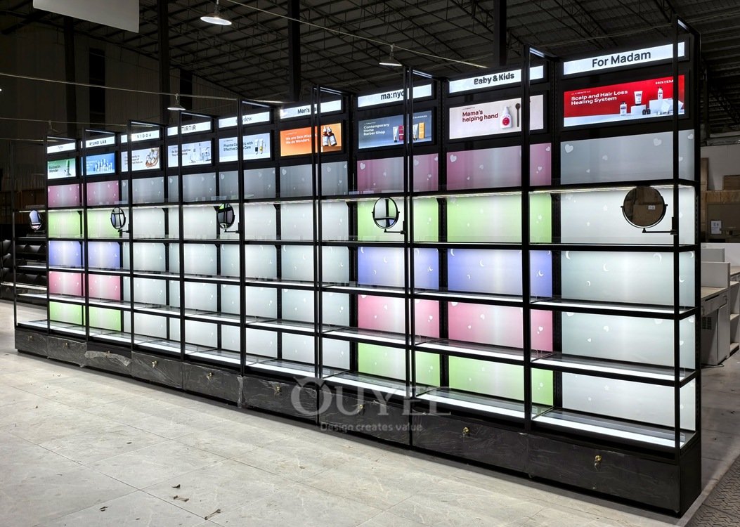 Black LED Beauty Wall Display Rack 03