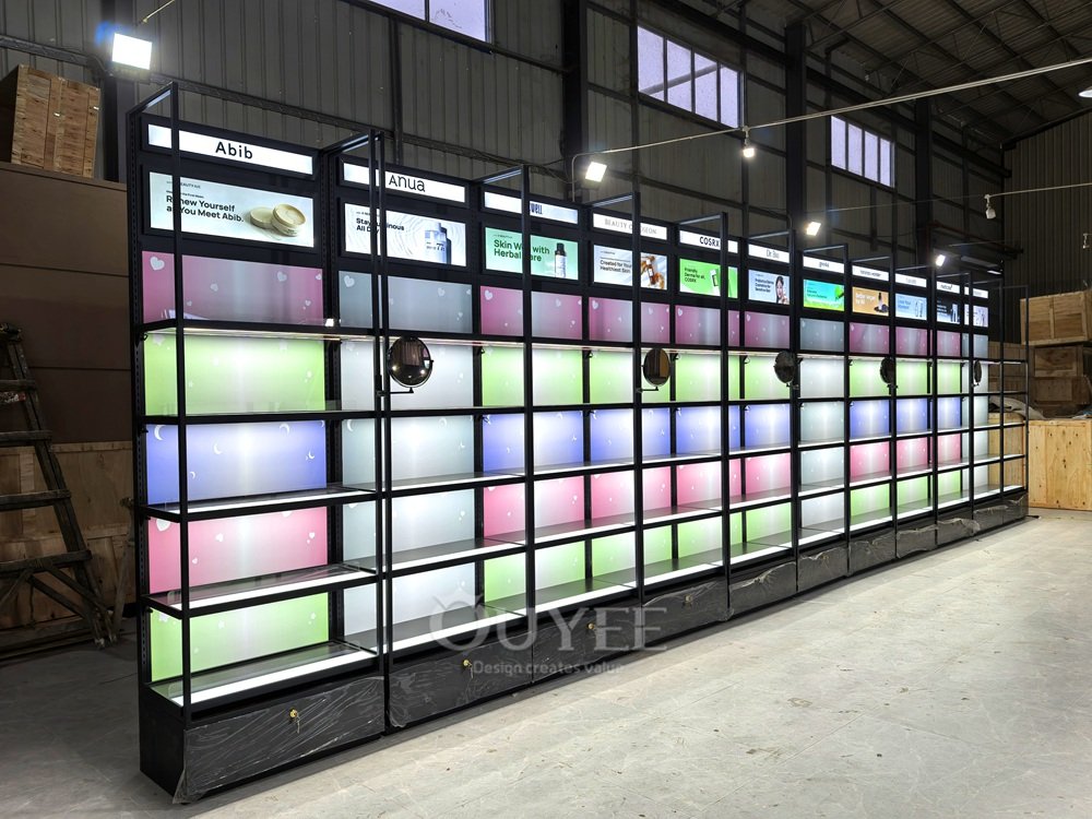 Black LED Beauty Wall Display Rack 04