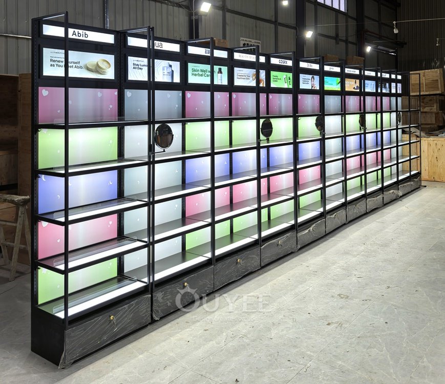 Black LED Beauty Wall Display Rack 05