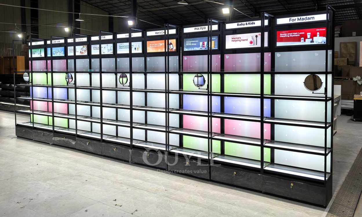 Black LED Beauty Wall Display Rack 06