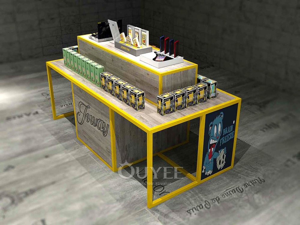 Black Metal Mesh Island Display Stand with Wood Base 02