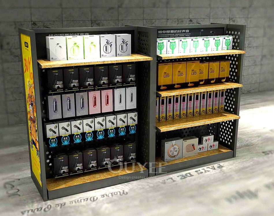 Black Metal Mesh Island Display Stand with Wood Base 05