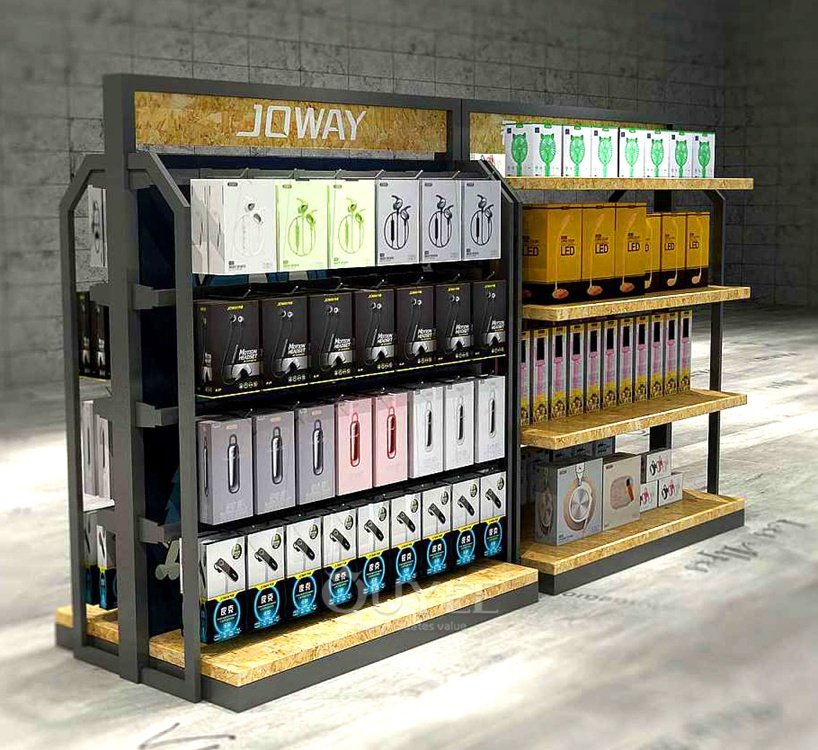 Black Metal Mesh Island Display Stand with Wood Base 06