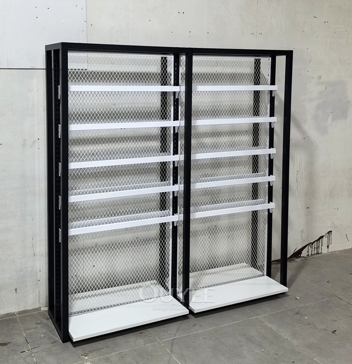 Black Metal Mesh Wall Display Rack System 01