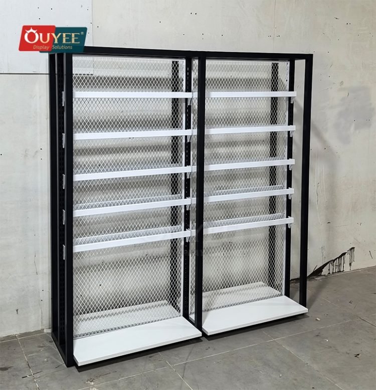 Black Metal Mesh Wall Display Rack System | Custom Display Rack ...