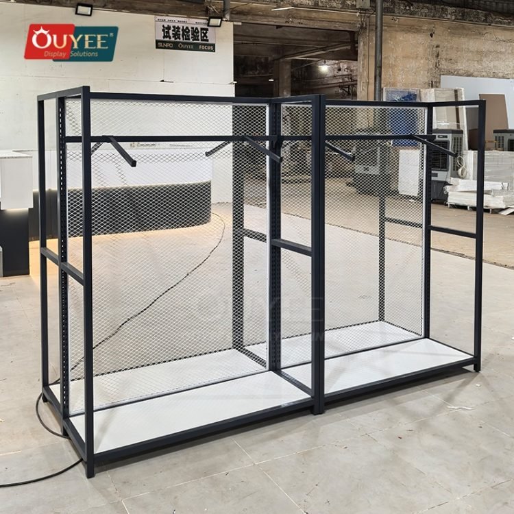 Black Metal Mesh Wall Display Rack System | Custom Display Rack ...
