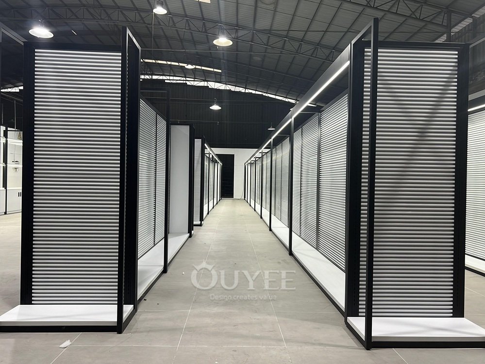 Black Slatwall Aisle Partition Display Rack 06