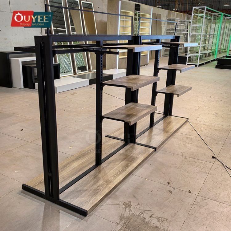 Black Tiered Island Display Rack Set | Custom Display Rack Manufacturer