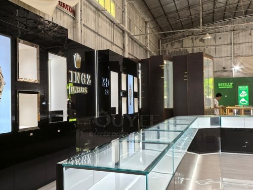 Black Wall Display Cabinet with Digital Poster Niches 01