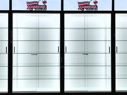 Black Wall Display Cabinet with Lightbox Header 01