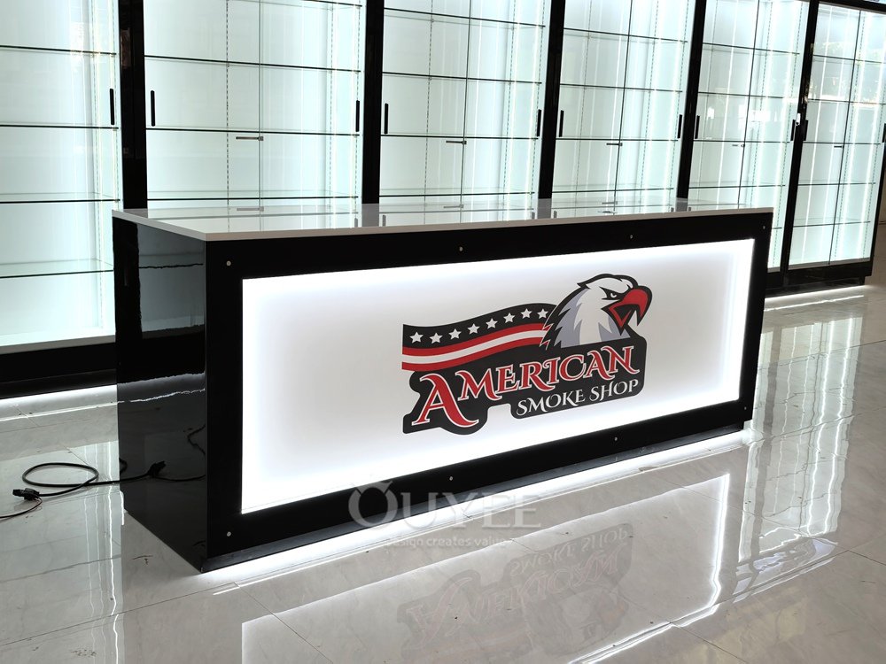 Black Wall Display Cabinet with Lightbox Header 04